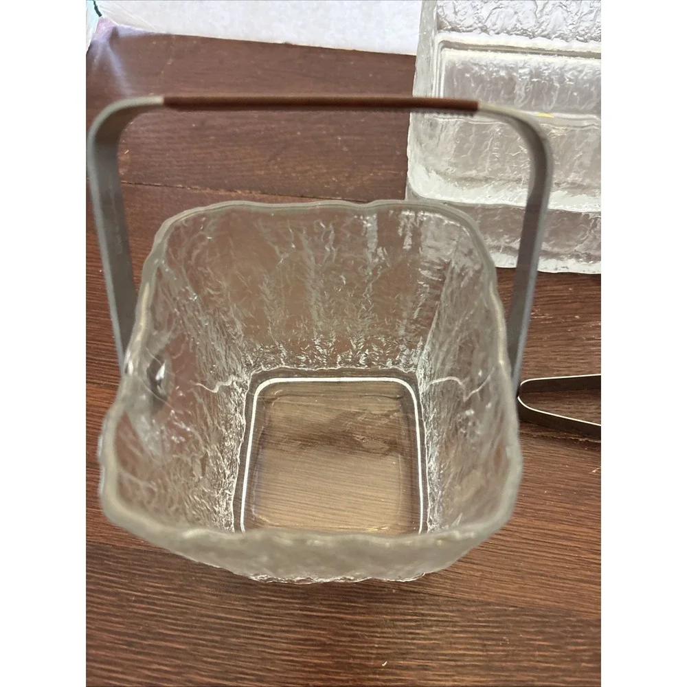 VTG Hoya Japan Ice Scalloped‎ Frosted MCM Square Ice Bucket & 2 Serving Bowls